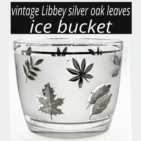 Vintage Libbey Metallic Silver Oak Leaves Frosted Glass Ice Bucket - Picture 1 of 4